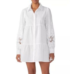 Sanctuary Eyelet Lace Sleeve Babydoll Shirt Dress, White, L